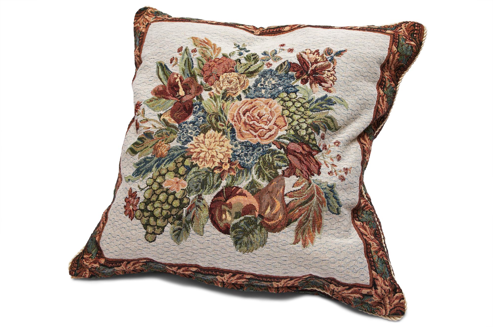 embroidered cushion with botanical motif